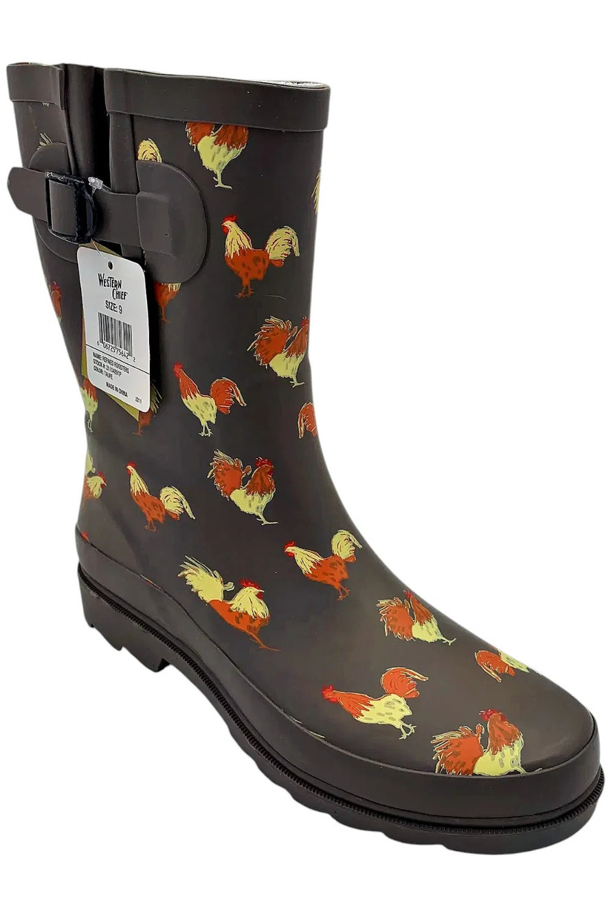 Western Chief Women's Waterproof Mid Rain Boot Refined Roosters - Medium